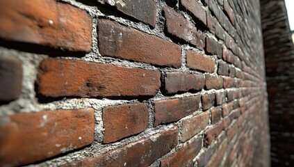 Close brick wall diminishing with depth and perspective