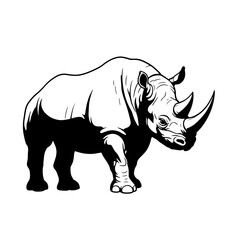 Powerful rhinoceros silhouette majestic wildlife art strong animal representation isolated on white background