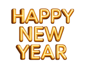 Joyful glowing Happy New Year neon sign with retro text. This light up clipart perfect party and celebration element for festive holiday greeting for season