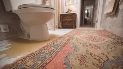 Toilet overflow with water on bathroom floor