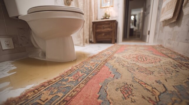 Toilet overflow with water on bathroom floor