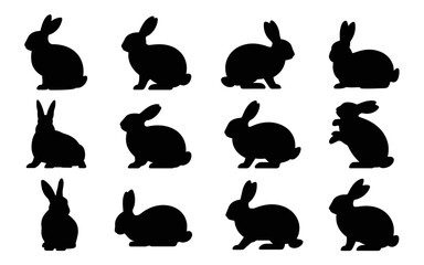 Rabbit Silhouette Vector Illustration , Rabbit Set Collection Silhouette