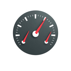 Speedometer illustration with red needles and transparent background