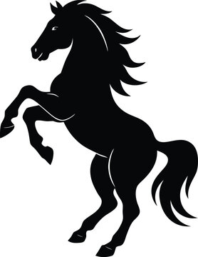 A sleek black running horse silhouette vector illustration of a wild mustang stallion with a flowing mane