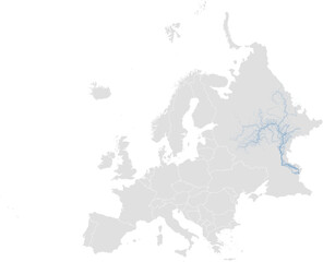 Volga river system – rivers vector map of Europe highlighting main stem, primary and secondary tributaries (LAEA, scaled by river size, PPT-compatible, multi-layered & fully editable)
