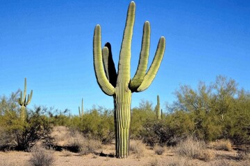 Tall saguaro cactus in desert landscape
