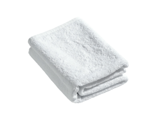 Close-up of two neatly folded white fluffy towels on a transparent background