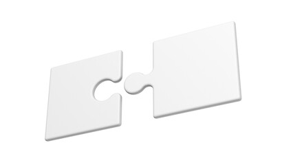 Two puzzle pieces. Isolated. Blank. 3d illustration.