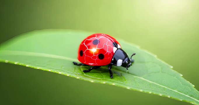 Close-up of a ladybug on a green leaf with a soft blurred background