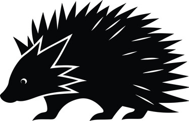 Cartoon hedgehog vector illustration design with leaf element and silhouette tree art icon