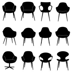 Modern dining chairs set silhouette collection for interior design and furniture concepts isolated on white background