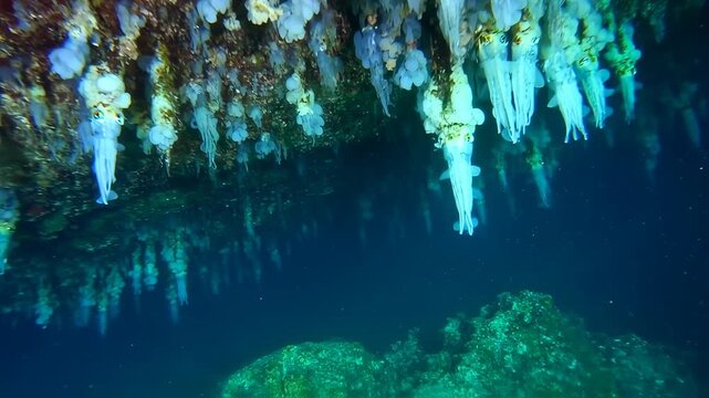Underwater Scene of Cenote Angelita with Unique Rock Formation in Mexico