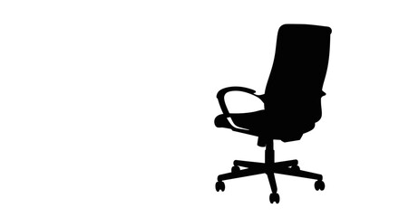 Silhouette of modern ergonomic office chair with wheels for comfortable workstation setup isolated on white background