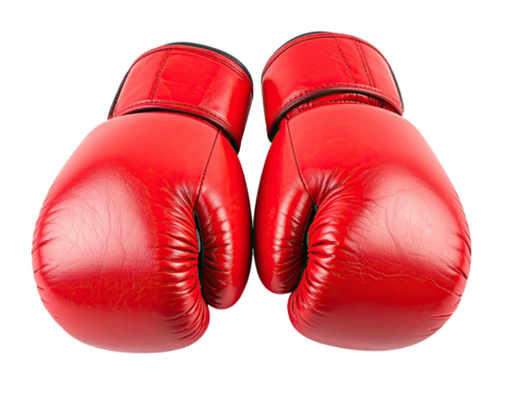 Pair of vivid red, padded boxing gloves, ready to protect hands in a fight