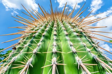 Close-up of a large cactus, vibrant green, with sharp spines