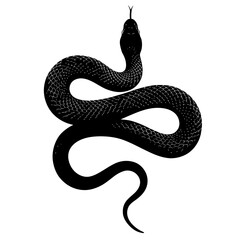 Striking black snake silhouette with intricate scales detailed serpent form elegant reptile design isolated on white background