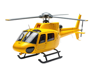 Gleaming yellow helicopter, side view, resting on a plain background