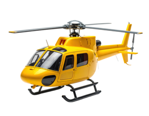 Gleaming yellow helicopter, side view, resting on a plain background