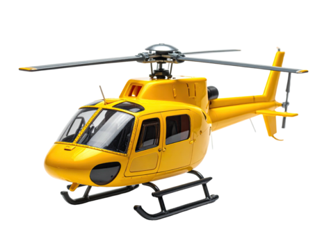 Gleaming yellow helicopter, side view, resting on a plain background