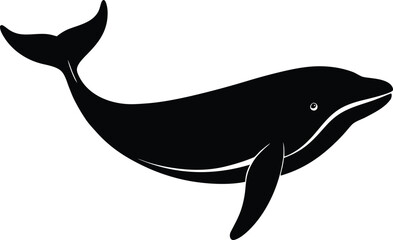 Whale and dolphin marine animal vector illustration icon design featuring a blue silhouette of a jumping mammal swimming in the ocean