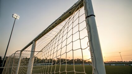 Fototapeta premium Soccer goalpost against sunset sky at sports field
