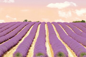 Lavender field rows at sunset