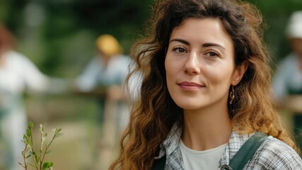 A radiant woman smiles amidst a flourishing garden, representing joy, connection with nature, and the fulfillment found in nurturing life and cherishing moments of happiness.