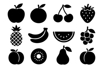 Fruit silhouette icon set &ndash; fresh, healthy, tropical food symbols
