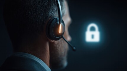 Cybersecurity professional working at a call center digital environment focused viewpoint on data protection