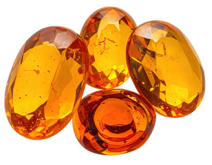 Four polished, translucent, golden-orange gemstones on black
