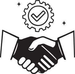 Obraz premium Handshake vector illustration with gear and checkmark symbolizing partnership, agreement, and teamwork