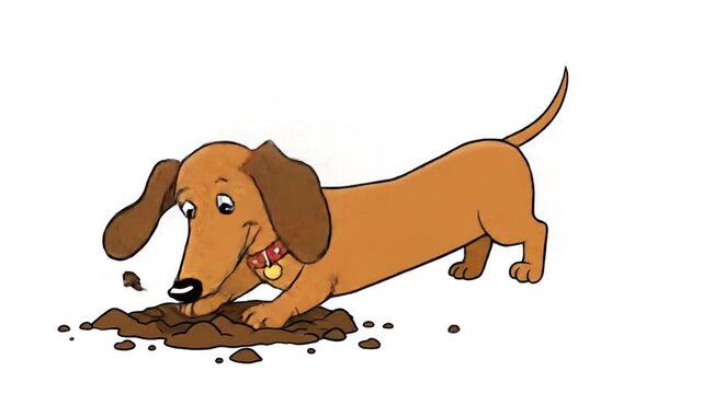 A cartoon dachshund digs in dirt