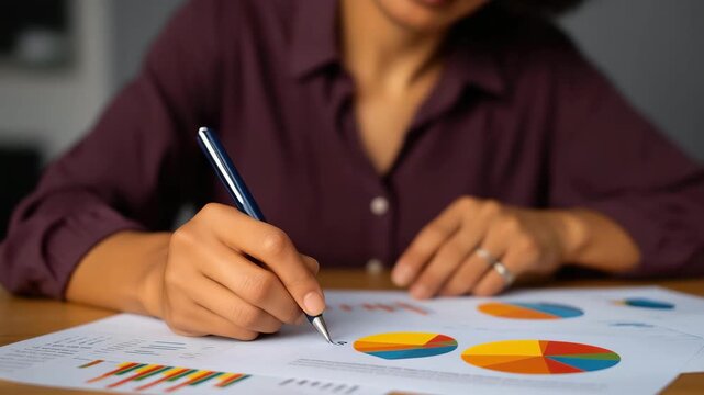A professional diligently analyzes charts and graphs, reflecting the importance of data-driven decision making in a business or academic setting.