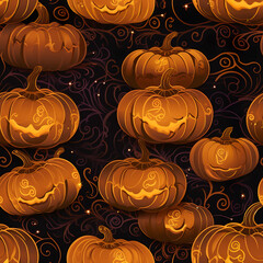 Halloween Seamless Background with Pumpkins