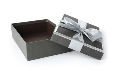 Open gift box with beautiful lid isolated on white