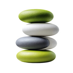 Stacked smooth stones on transparent background