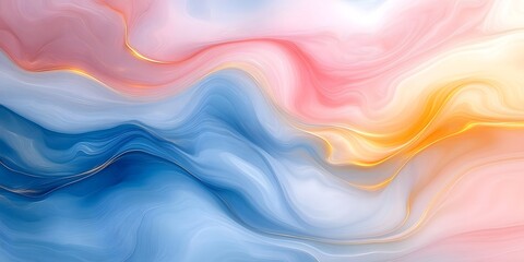 Obraz premium Soft swirling patterns of pink, blue, and gold create a dreamy abstract background suitable for various projects