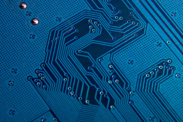 A fragment of the substrate of connections and blue dorodek of an electronic printed circuit board