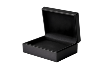 Elegant black jewelry box open, ready to hold precious treasures and gifts.