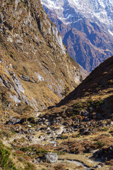 Rugged mountain valley bathed in autumn light