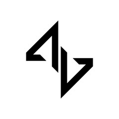 A bold and modern vector logo featuring an abstract geometric design composed of two mirrored or symmetrical pointed shapes, suggesting opposing arrows, a dynamic bolt