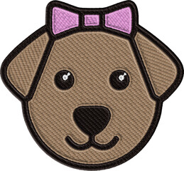 Colorful Cartoon Dog Head with Red Bow Illustration