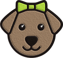 Colorful Cartoon Dog Head with Red Bow Illustration