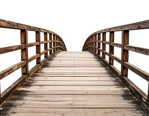 Wooden bridge arches towards the viewer, with empty background