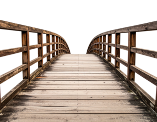 Wooden bridge arches towards the viewer, with empty background