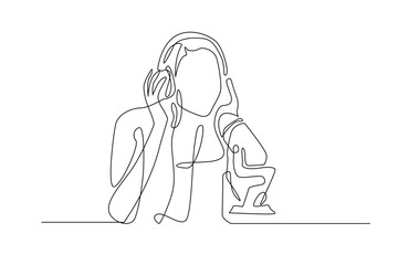 Woman Listening to Music - One Line Art Vector