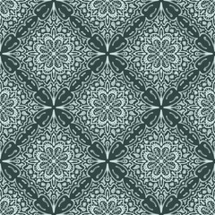 Seamless Teal and White Mandala Pattern with Ornamental Floral Motifs