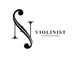 Violinist Logo Initial N Vector Illustration on White Background.