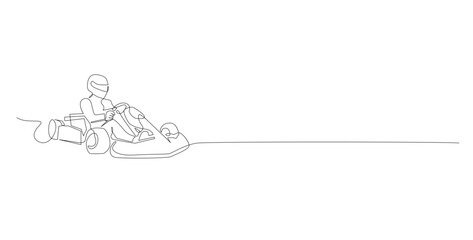 Go-Kart Continuous Line Drawing Vector on White Background