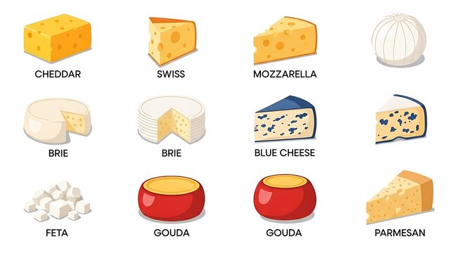 Variety of Cheese Types with Labels.